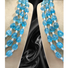 Blue Quartz Tumble Long Necklace with Shell Pearls